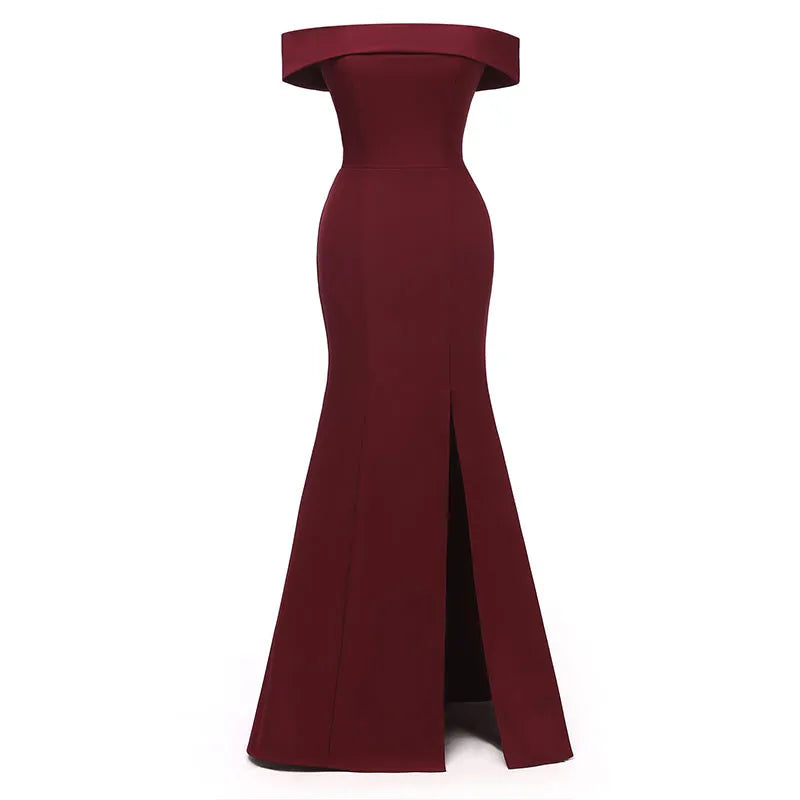Off Shoulder Split Evening Dress