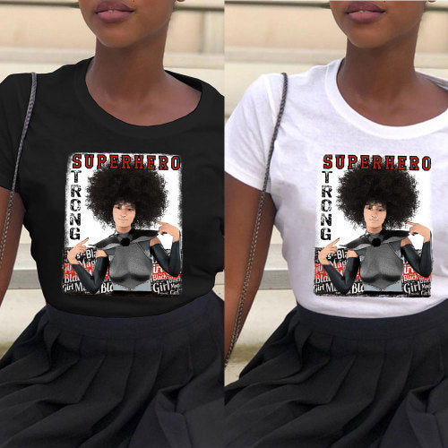 Summer Women's Clothing Casual Round Neck Pullover Printed T-shirt