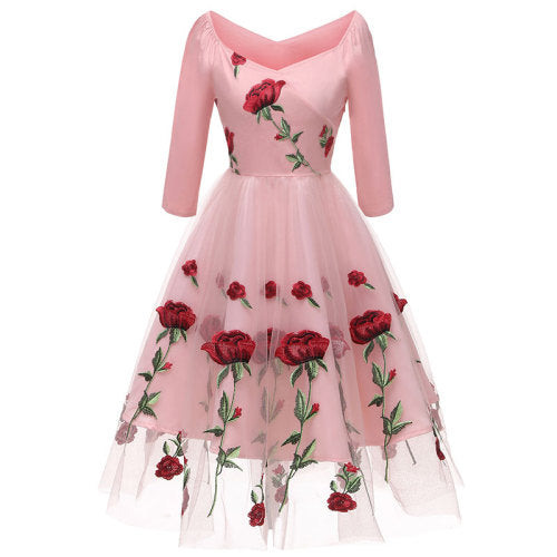 Women's Elegant 3/4 Sleeve Lace Evening Dress