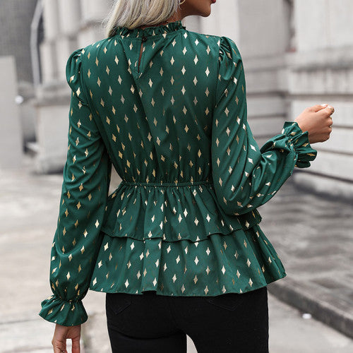 Surplice Ruffle Trim Long Sleeve Shirts