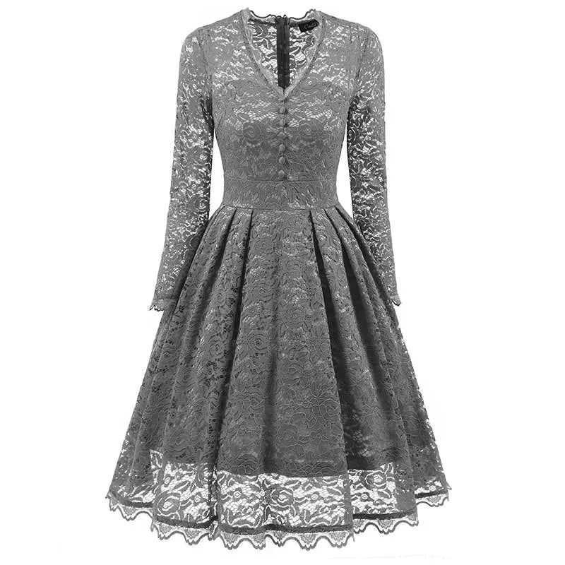 V-Neck Lace Evening Dress