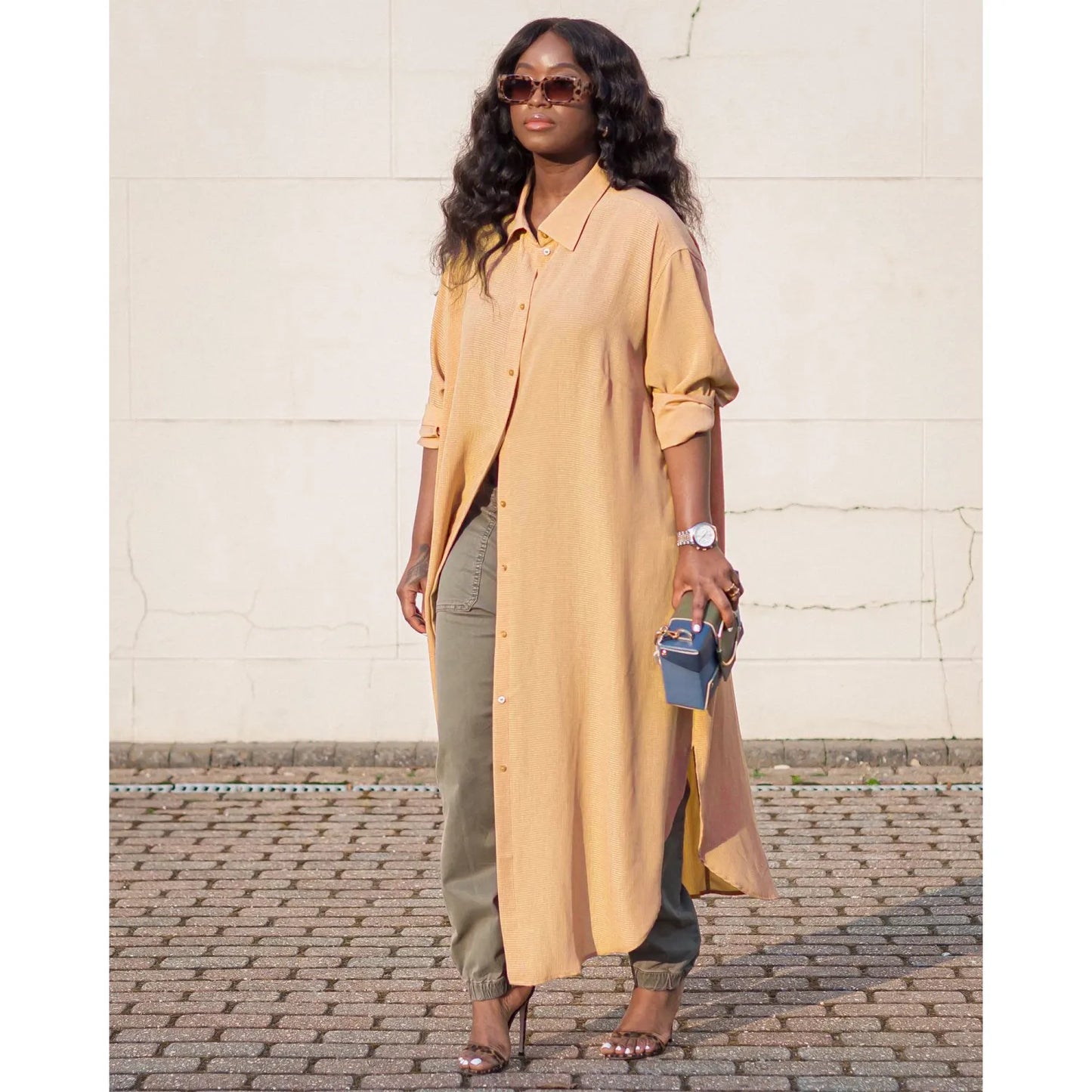 LADIES LOOSE SHIRT DRESS CHECKED CHIFFON TUNIC COAT