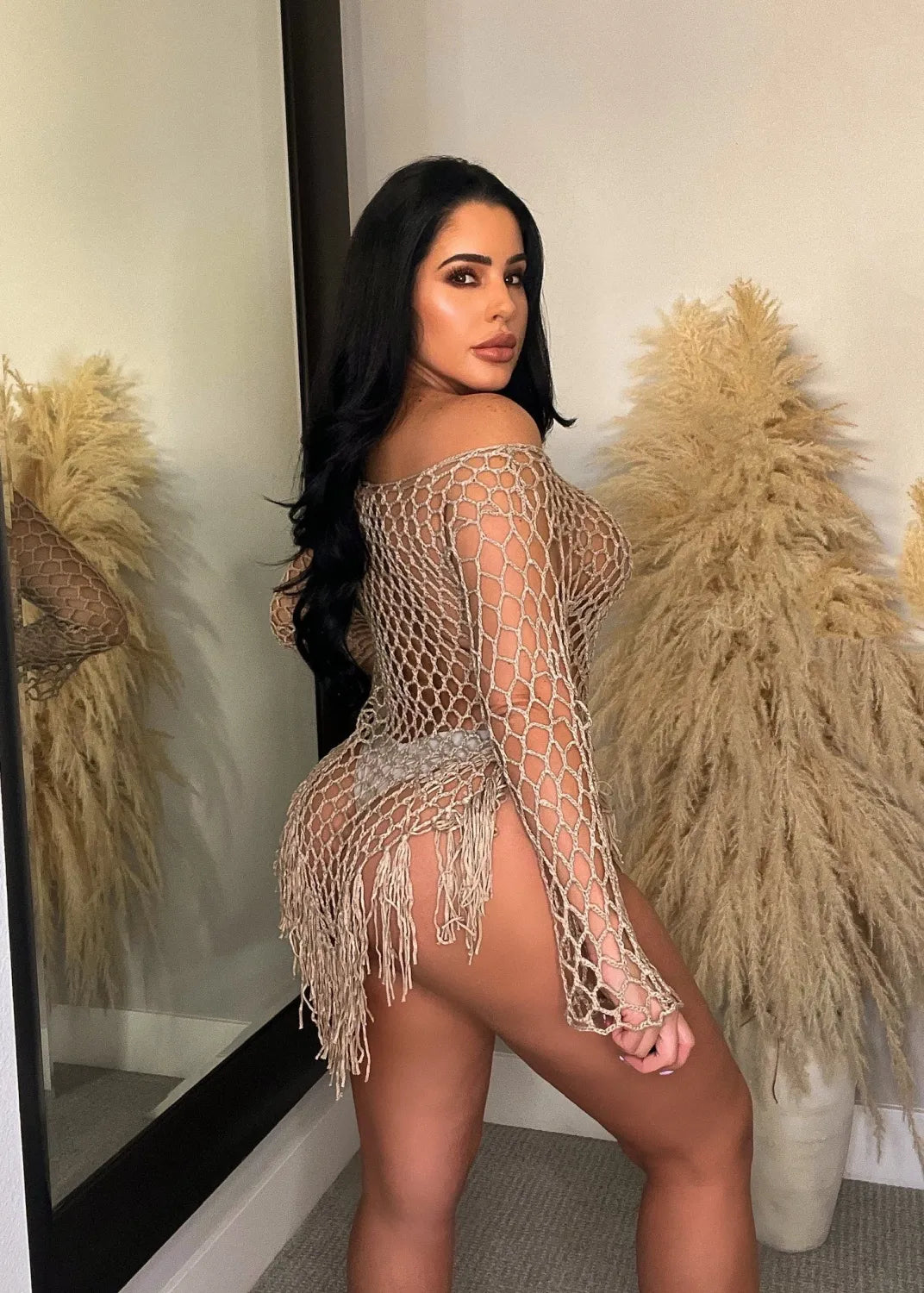 SEXY HAND HOOK TASSEL SEE-THROUGH BEACH DRESS