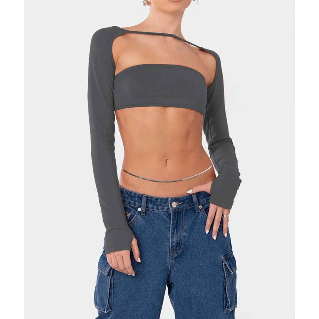 Solid Color Wrapped Top + Long Sleeve Shawl