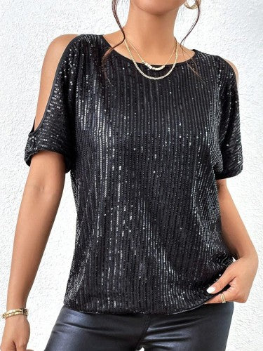 Cold Shoulder Sequin Decor Tee