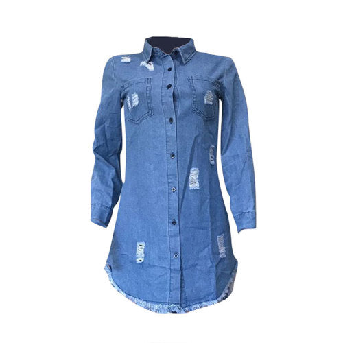 SHREDDED TASSEL IRREGULAR DENIM DRESS