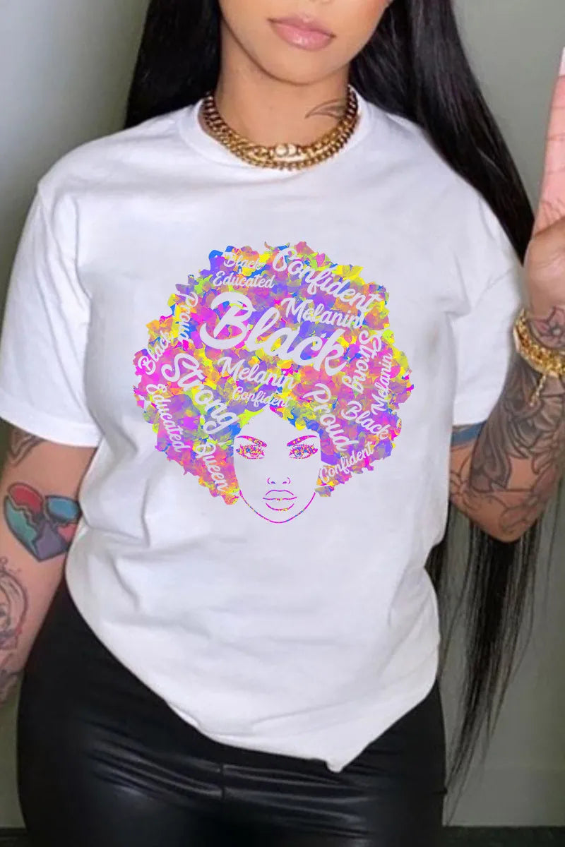 Summer Women's Clothing Casual Round Neck Pullover Printed T-shirt
