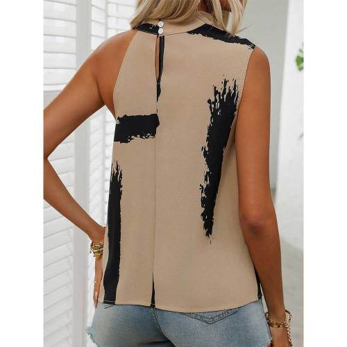 Sleeveless Swing Collar Basic Shirt