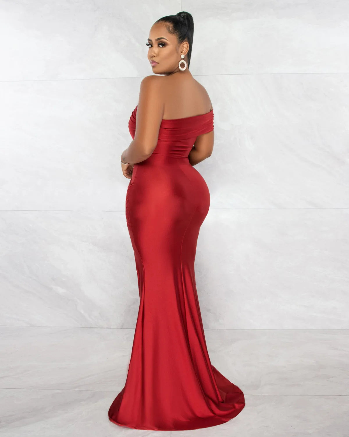 Drape Single Shoulder Side Slit Maxi Dress