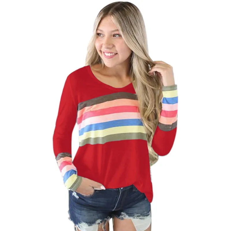 RAINBOW STRIPED COTTON V-NECK TOP