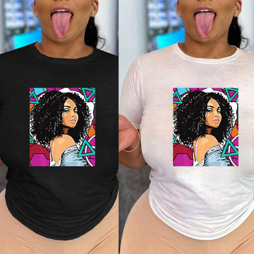 Summer Women's Clothing Casual Round Neck Pullover Printed T-shirt