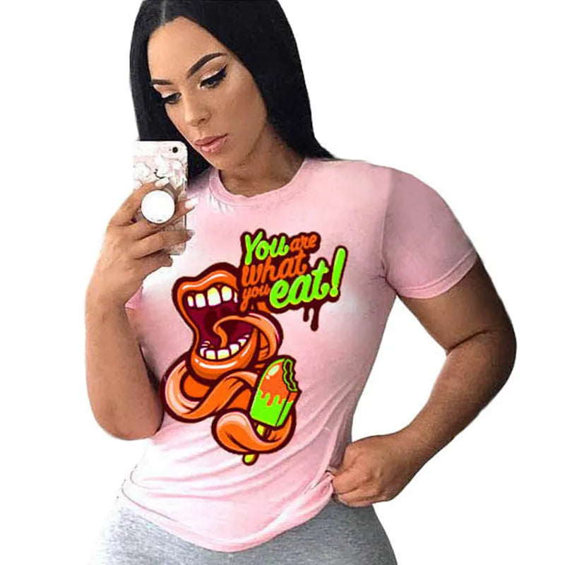 Casual Short Sleeve Cartoon Printed T-shirt Top